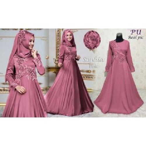 SUPPLIER GROSIR 15089 Y12 BAJU MUSLIM MAXI DRESS LENGAN PANJANG PAKAIAN BUSANA PESTA MAXY WANITA REMAJA JAMAN NOW FASHION MUSLIMAH SYARI GAMIS CEWEK TERBARU WARNA PINK MURAH TERMURAH BAHAN BALOTELI