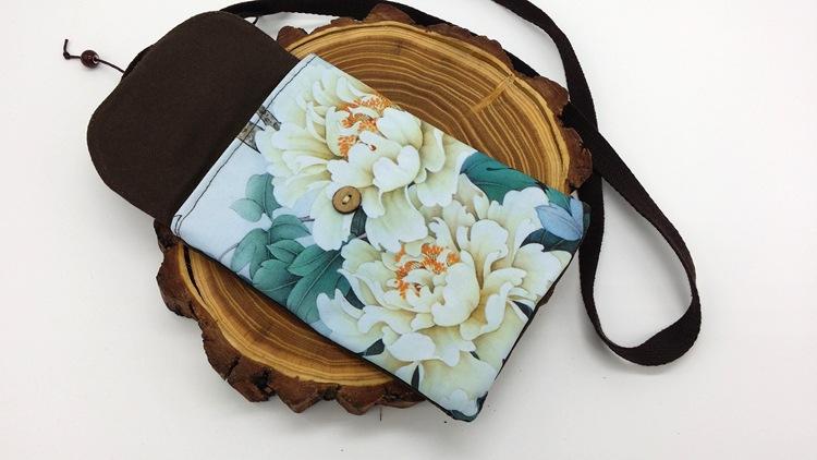 Gaya Oriental Retro Kain Linen Cetak Rajut Tas Wanita Tas HP