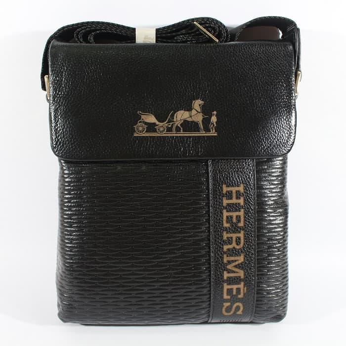HARGA PROMO!!! TAS SELEMPANG PRIA PREMIUM IMPORT KULIT ASLI | HERMES 505 BLACK - 9t5XFB