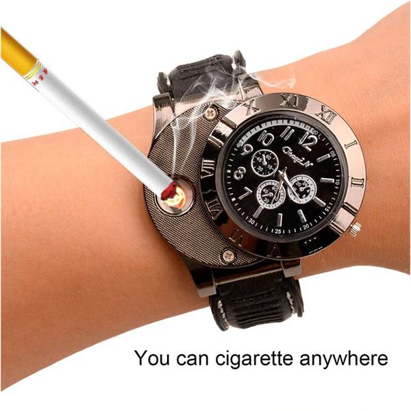 Lumin LT1 Jam Tangan Pria Korek Elektrik USB Api Rokok Cigarrete Lighter Watch Jam Tangan Analog