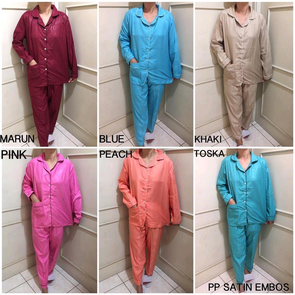 Baju Tidur Atau Santai Lengan Panjang Berbahan Premium Satin Polos - ( All Size )