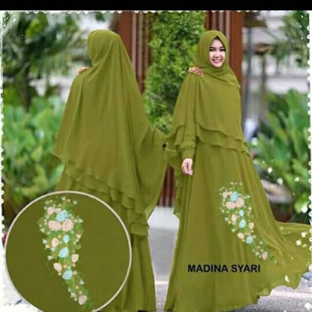 (TERBARU) TERLENGKAP TERMURAH Setelan gamis adara sifon syari premium (ijo apukat)