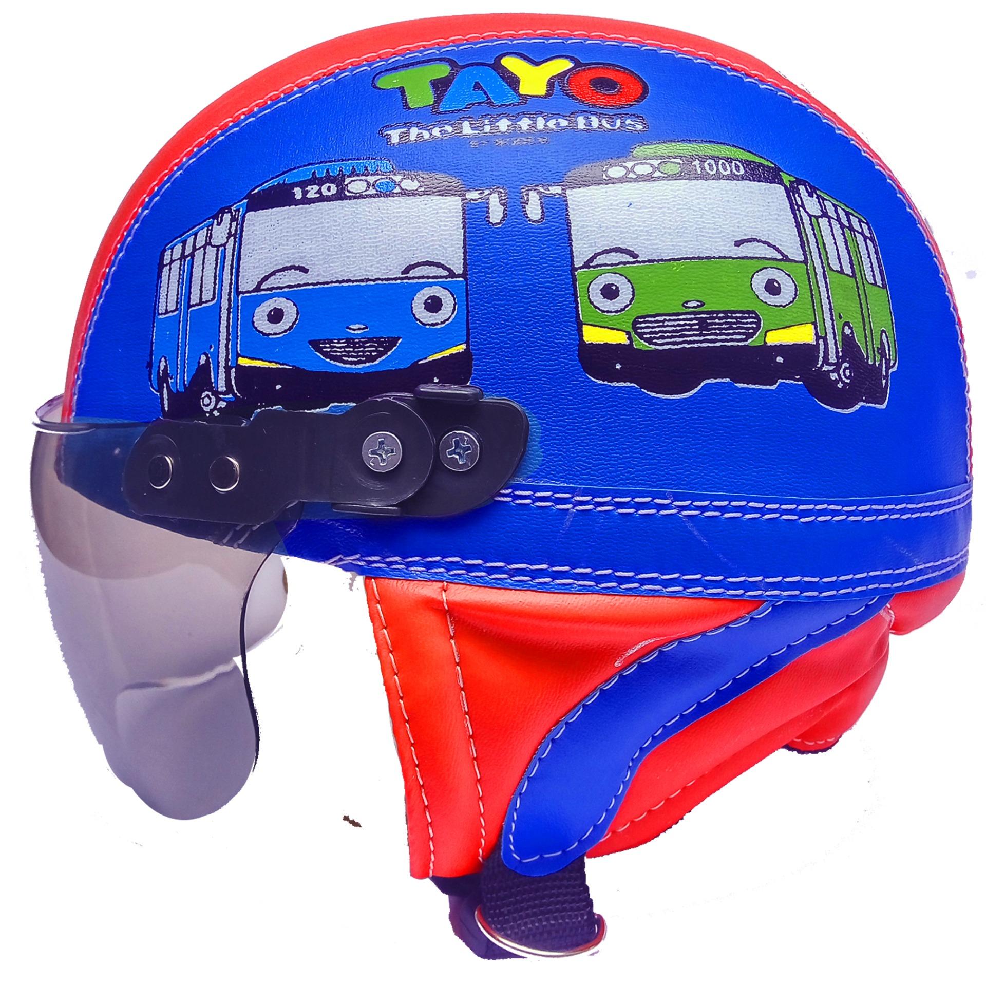 Helm Anak anak broco retro kaca riben lucu usia 1 sampai 4 tahun Motif Tayo Biru Merah