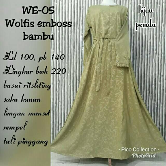 Gamis syar'i wolfis emboss / wolvis emboss / wollpeach emboss (bambu hijau pemda)