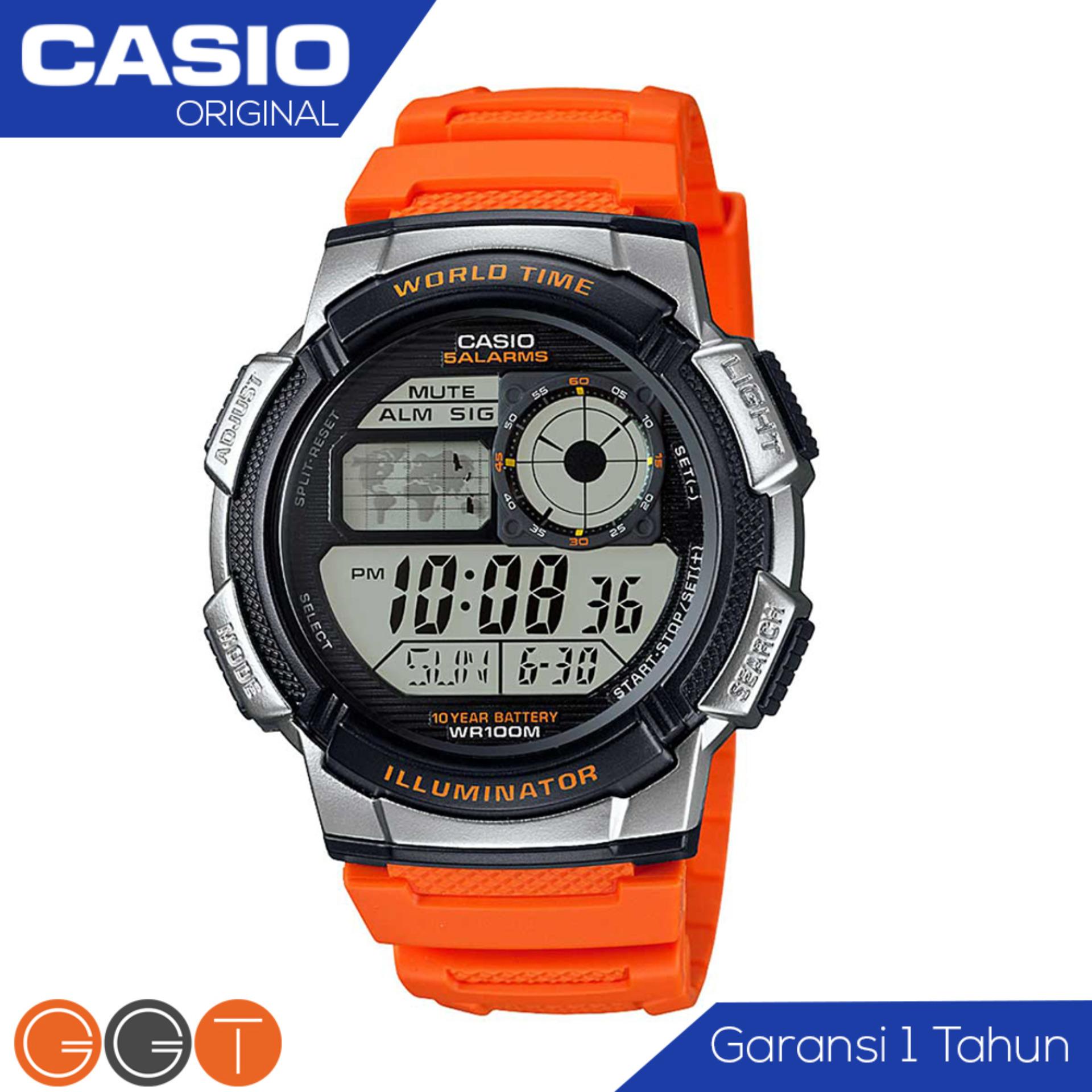 CASIO Illuminator AE-1000W-4BVDF - Jam Tangan Pria - Tali Karet - Digital Movement - Orange