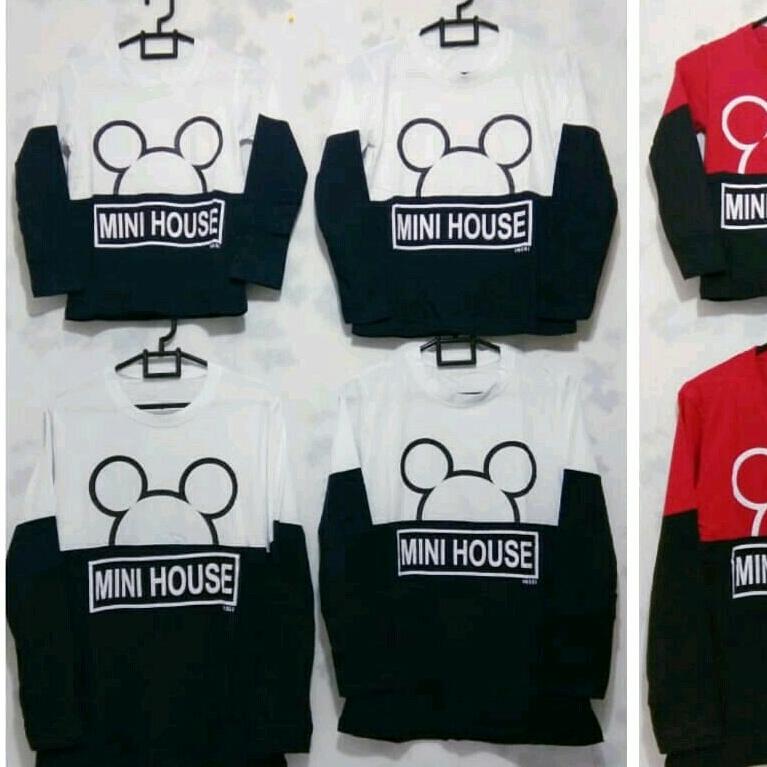 Tj-kaos couple familly mimin house putih-baju atasan keluarga lengan panjang-harga sudah 4 pasang-fashion ayah ibu dan 2 anak-fashion trendy familly-elegan fashion keluarga-fashion terlaris-baju kembaran sekeluarga-bahan combed