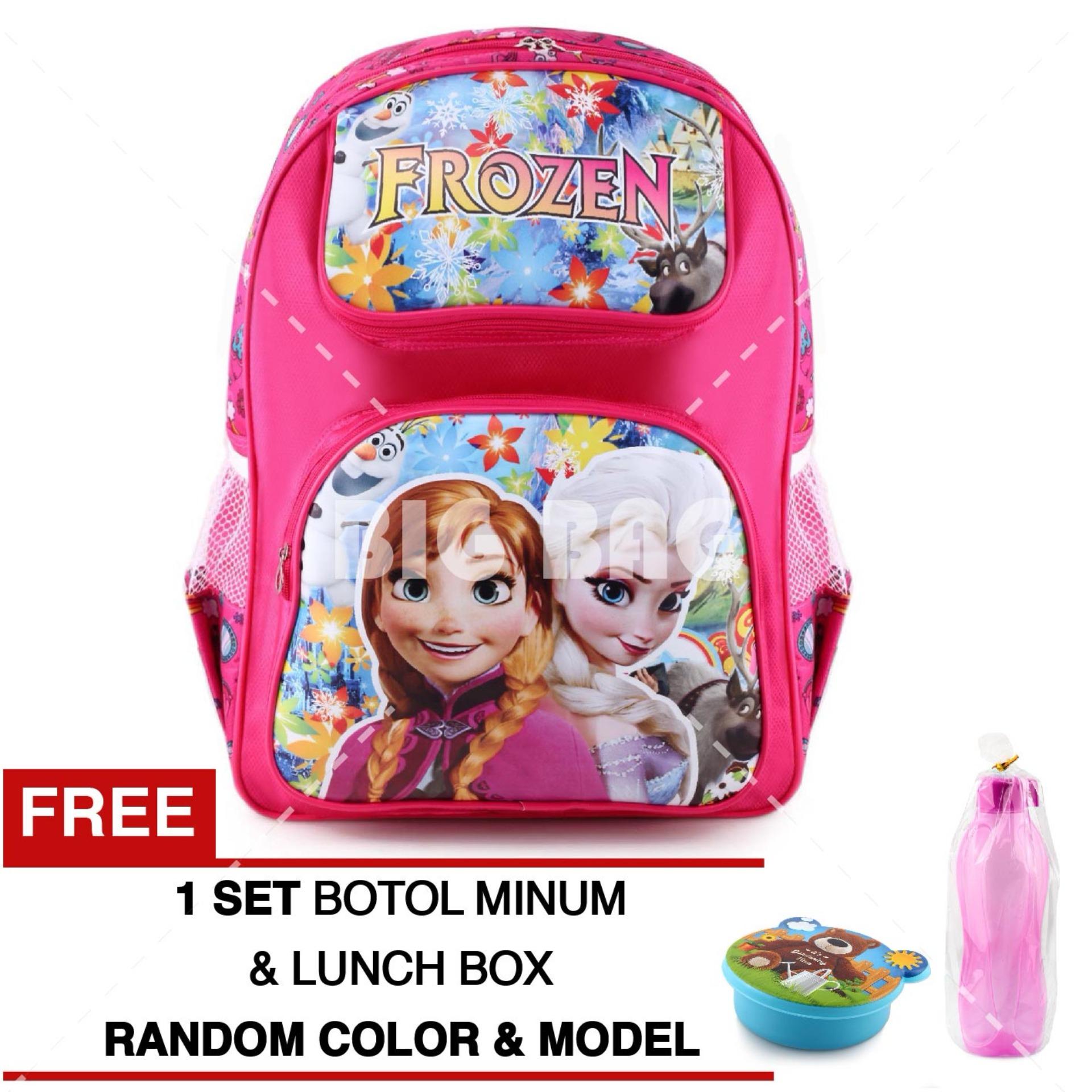Tas Ransel Anak - Frozen Anna Elsa - Autumn - PINK - School Bag Tas Sekolah Anak + Raincover + FREE Botol Minum & Lunchbox Random Color / Model Tas Anak Tas Sekolah Tas Anak Karakter
