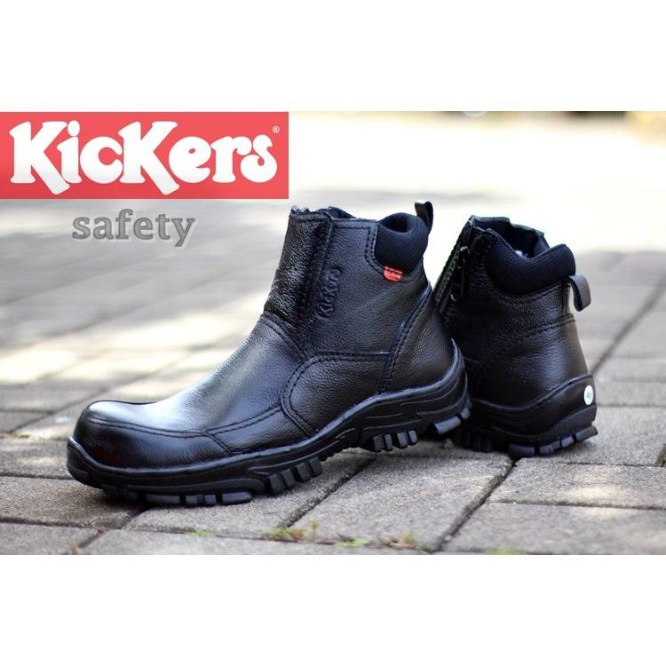 Sepatu Boots Safety Tracking Kickers Black lapisan besi di ujung sepatu Boot Pria