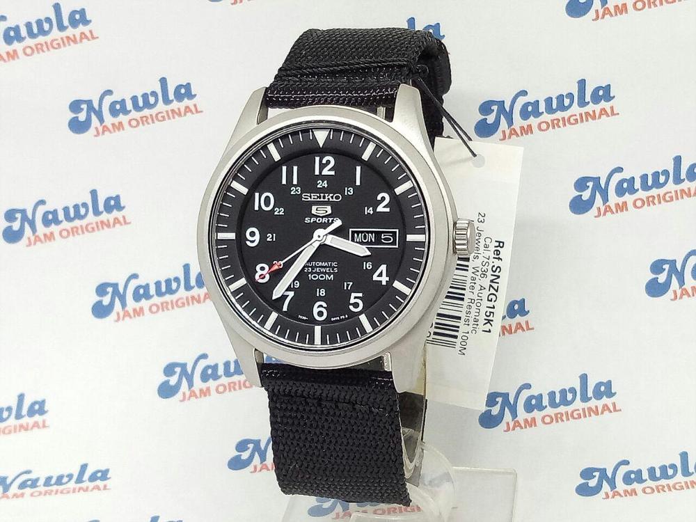 Seiko 5 Sports SNZG15K1 Automatic Black Nylon - Jam Tangan Pria SNZG15 Best N2jt