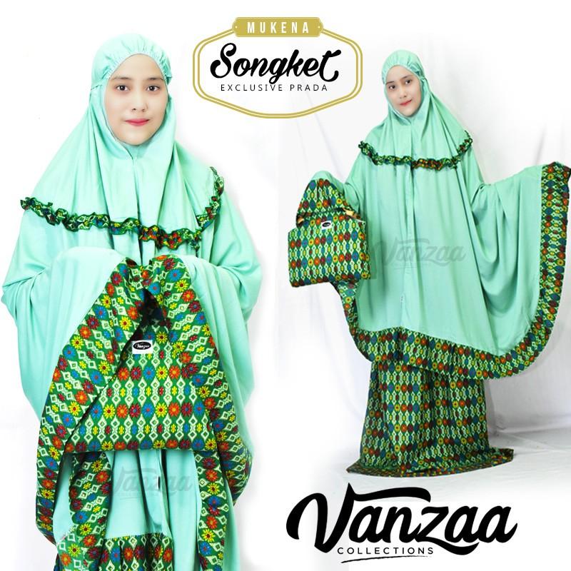 MUKENA SONGKET BALI JUMBO POLOS ORI VANZAA SEA GREEN TREND RAMADHAN ()