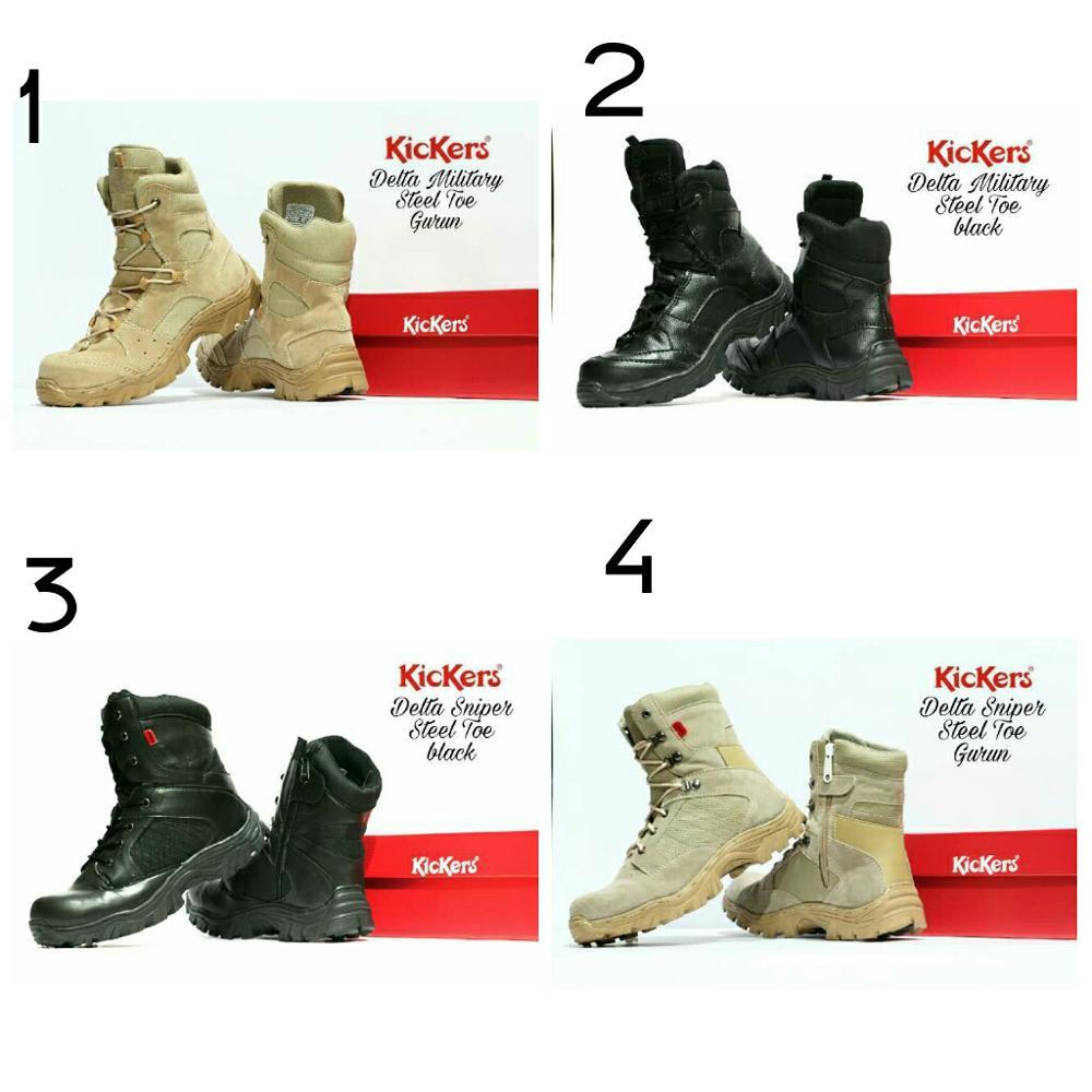 Sepatu Delta Boots Crocodile Safety - Sepatu PDL Kickers - Sepatu Boots Proyek Polisi Tentara TNI Satpam Kulit Asli Murah Grosir