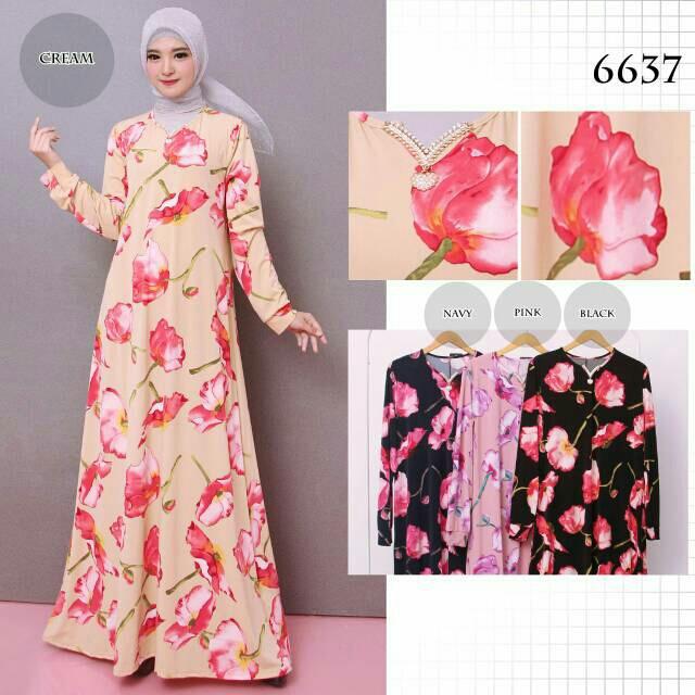 Baju Gamis Wanita Gamis Jumbo Jersey Korea - Motif Bunga