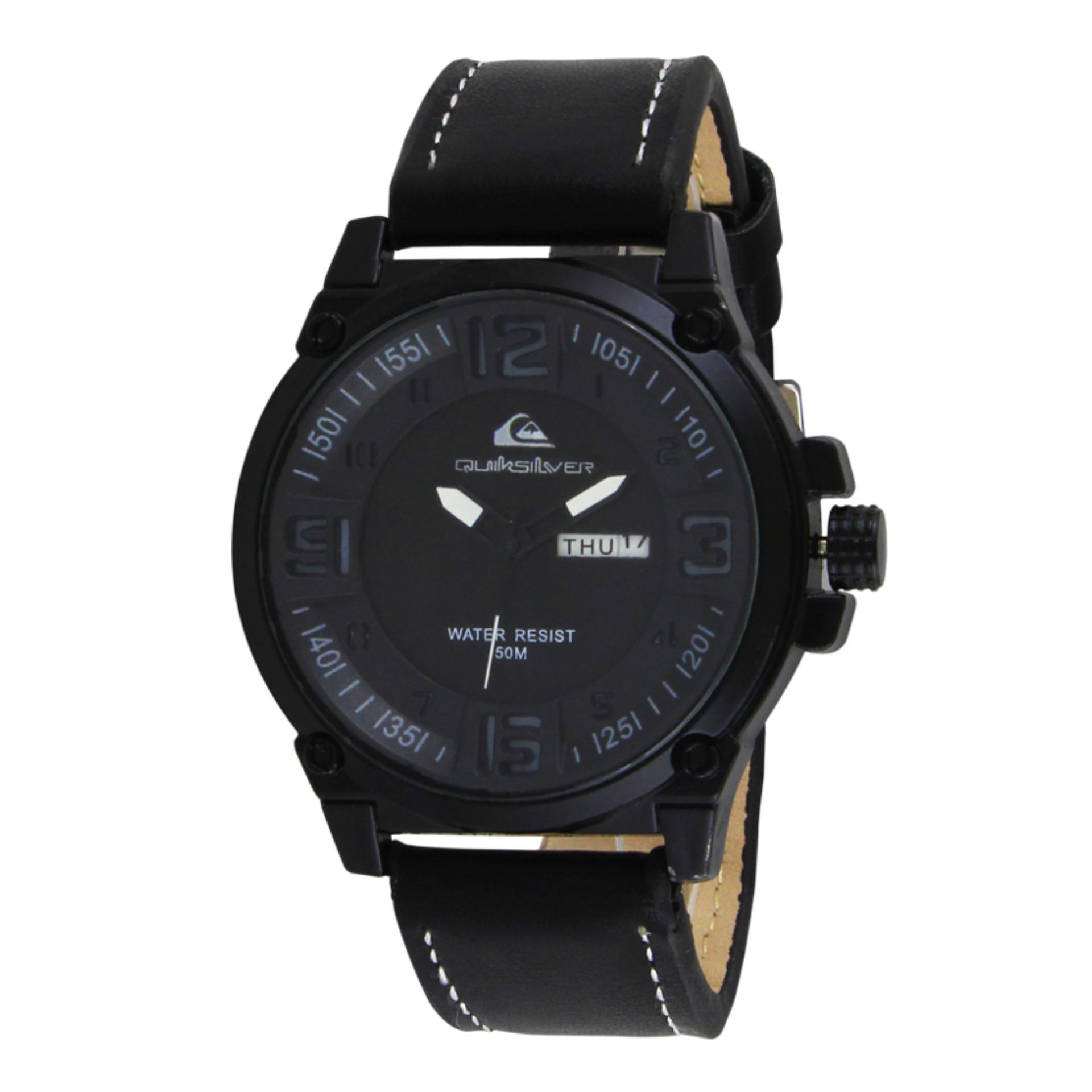 Mens Elegant Leather Day Date Fiture - Quicksilver 1128 - Jam Tangan Pria - Kulit - Tanggal Hari