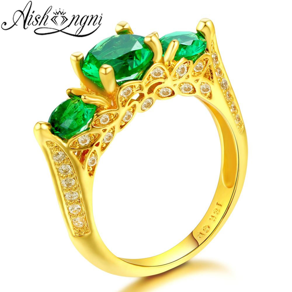 Vintage Cincin Emas untuk Wanita Hijau Besar Kristal Zirkonia CZ Pesta Pernikahan Perhiasan Fashion