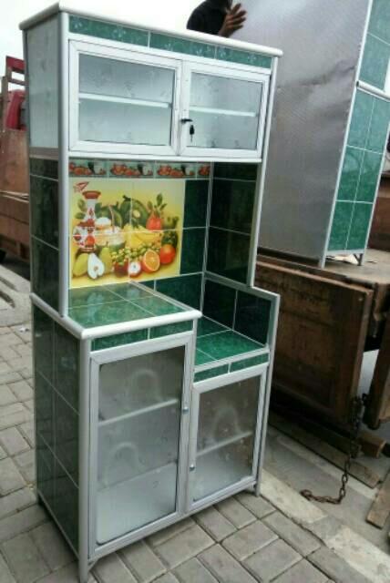 Lemari Rak Piring 2 Pintu Super Almunium Keramik Unik Cantik