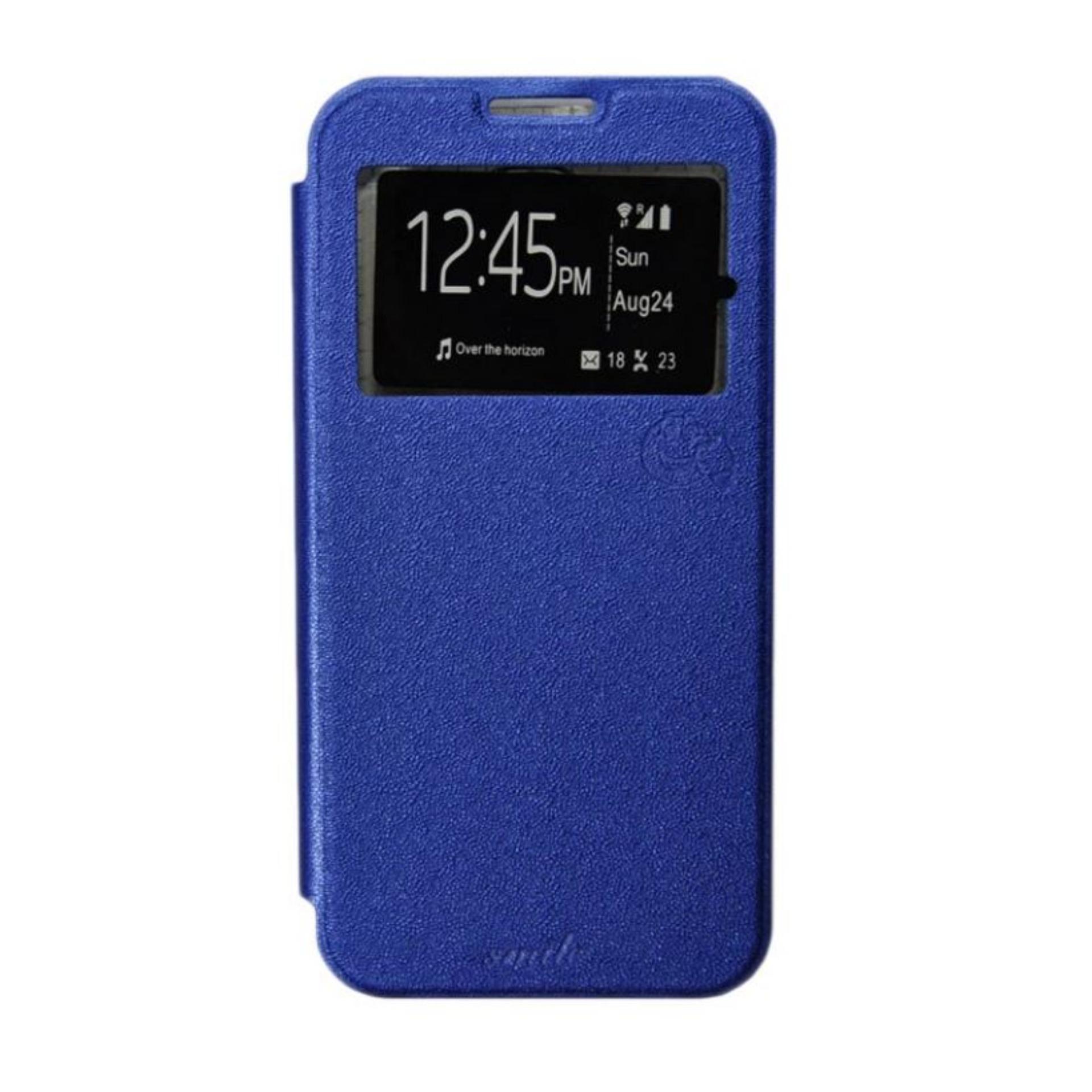 Aldora Case For Oppo F5 Flip Cover Case Dengan Pelindung Layar Smile Series - Blue Navy Free Tempered Glass