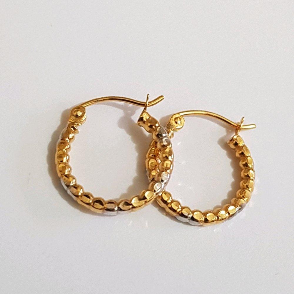 Small Anting Emas Asli Kadar 700 Anting Hoop Candy 2 Tone / Perhiasan Emas Remaja / Gold Earring / Anting-anting 17 karat