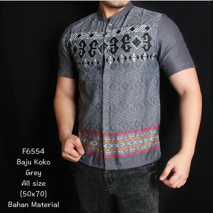 HARGA MURAH Baju koko Muslim Abu Abu Motif lengan pendek