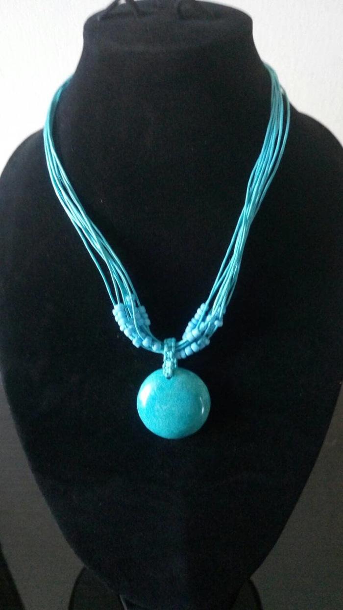 Kalung Wanita Vintage Aksesoris Cewek Batu Biru