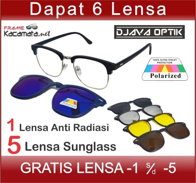 DISKON Frame Kacamata Minus Clip On 5 Lensa Sunglass Hitam Pria Polarized TERMURAH