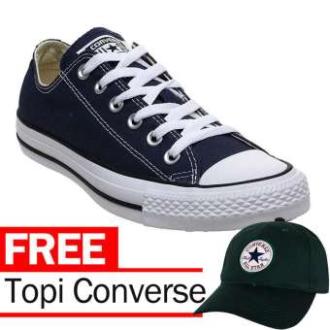 Sepatu Sneakers All Star ( BLUE NAVY )Pria Wanita Casual Basic Polos + Free Topi Baseball All Star