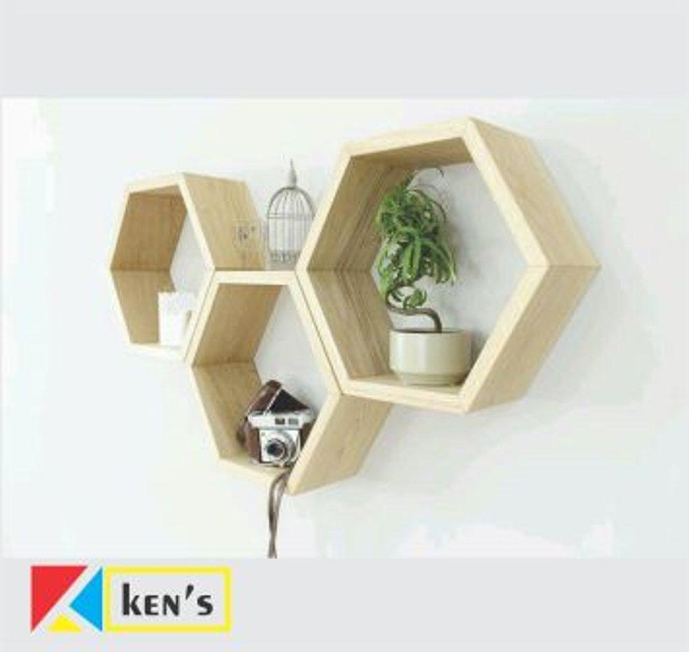 rak dinding rak gantung rak kayu rak dekorasi rak hexagonal