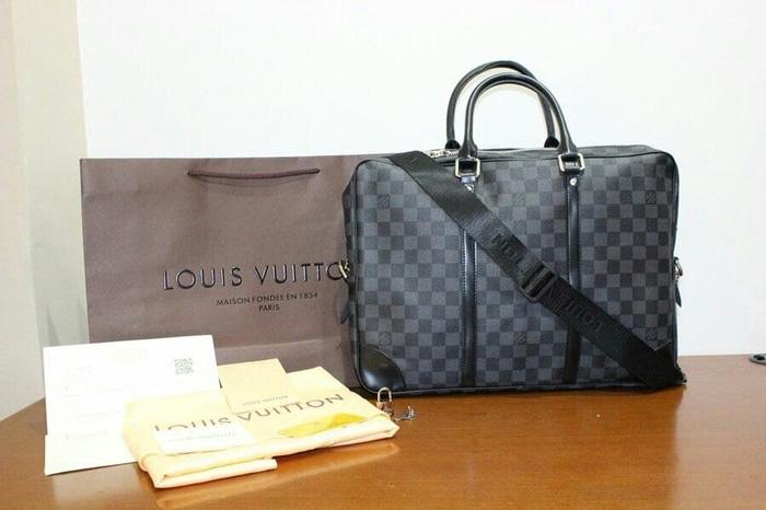 ASLI!!! Tas Lv Portee Damier Graphite Black Fullset Mirror Quality