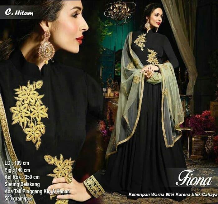 121359 Gamis Pesta India Fiona Hitam