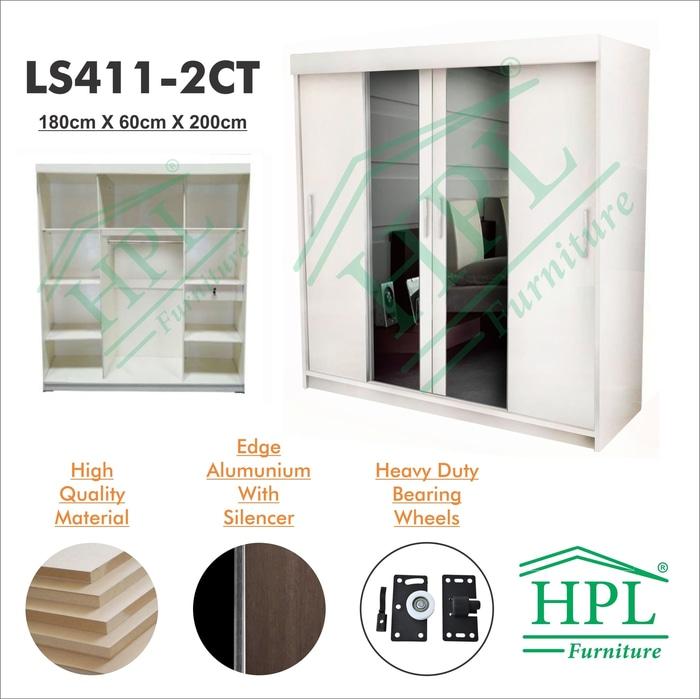 Lemari Pakaian HPL Sliding 4 Pintu Putih Glossy+kaca 2 Pintu LPS-402 @ lemari pakaian kayu jati plastik anak portable minimalis plastik murah gantung sliding bayi
