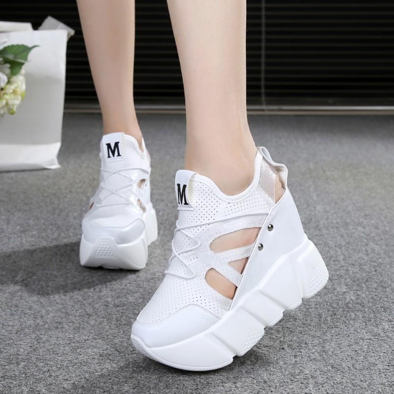 Sepatu Wedge Korea Modis Gaya Perempuan Sepatu Wanita Modis Hak Super Tinggi (Merah Muda)