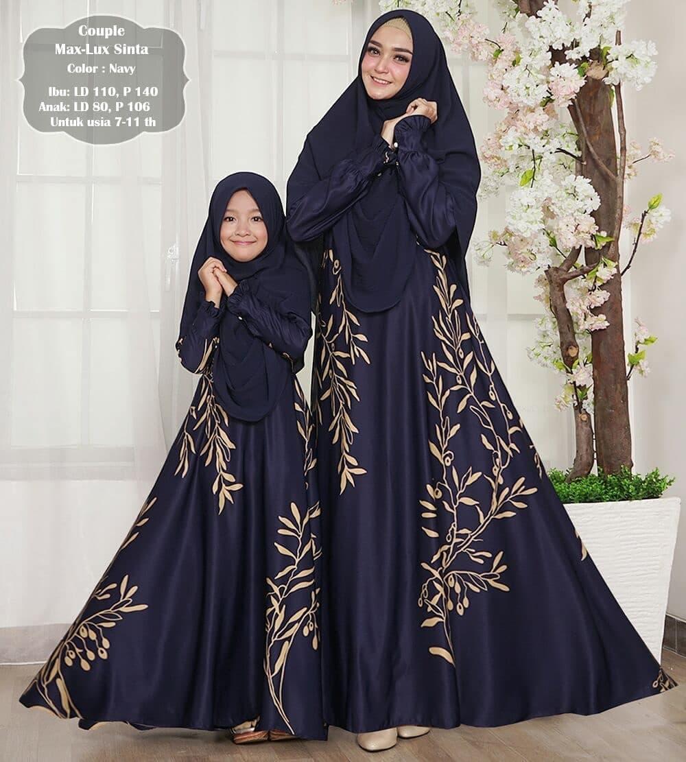 Gamis Syari Couple Ibu Anak Max-Lux Sinta Maxi Dress Premium dan Khima - Navy