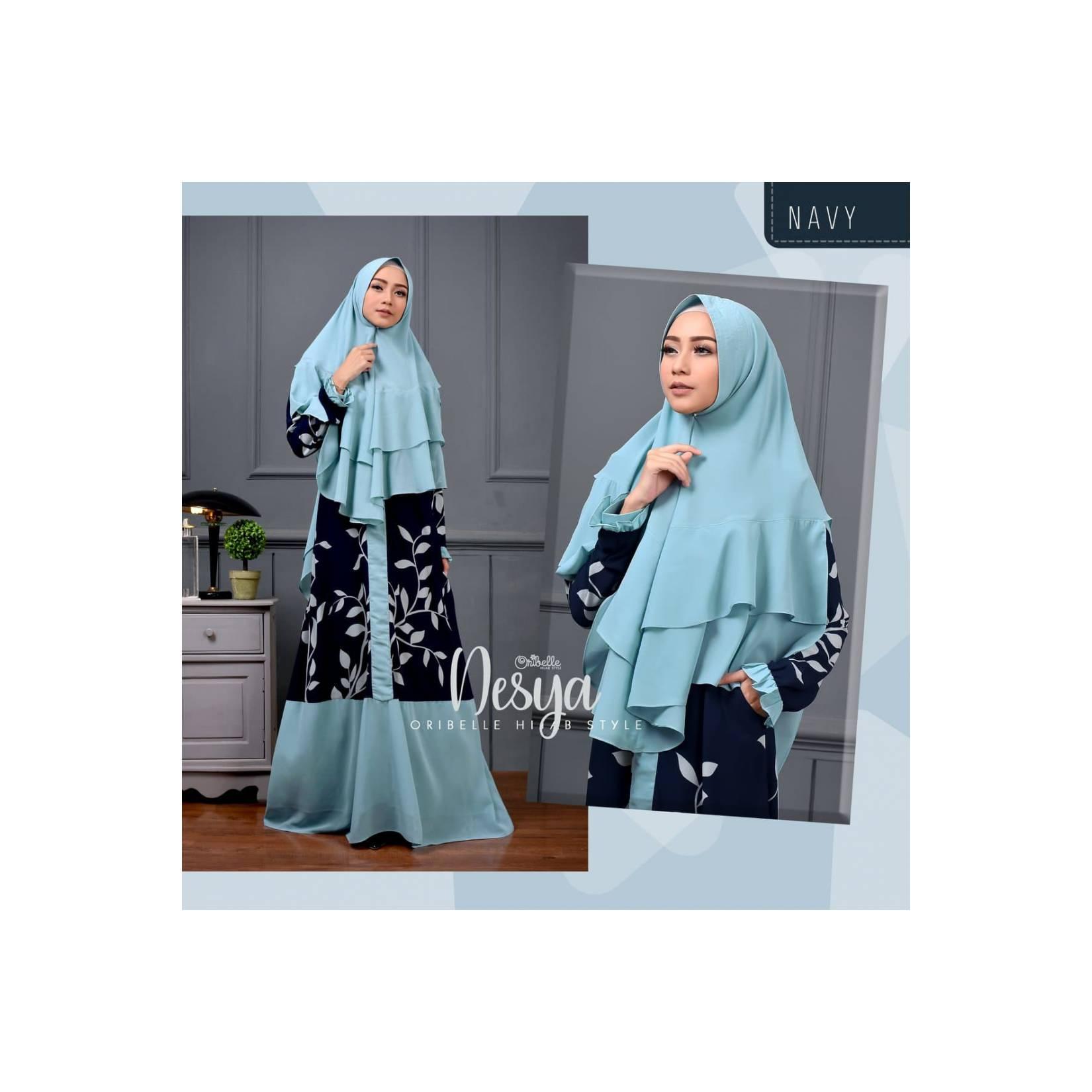 Gamis Set Nesya Navy Original Oribelle Hijab Style
