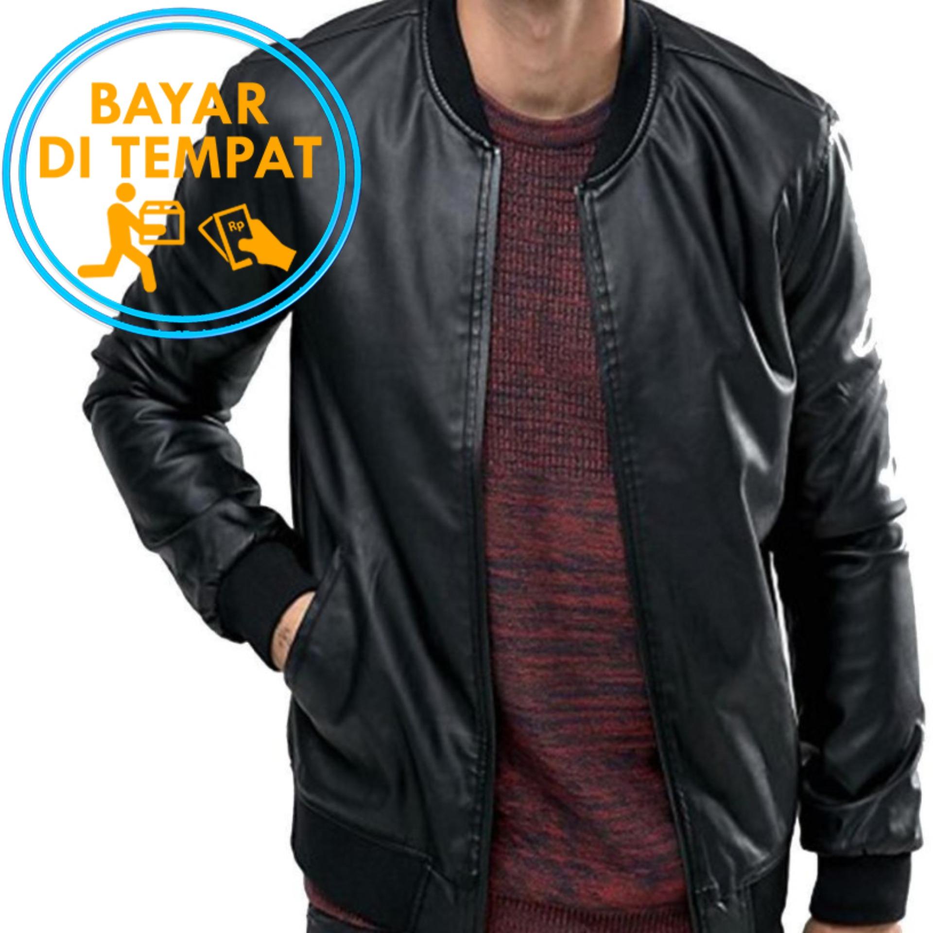 Jaket Bomber Kulit Murah Hitam (Best Seller)