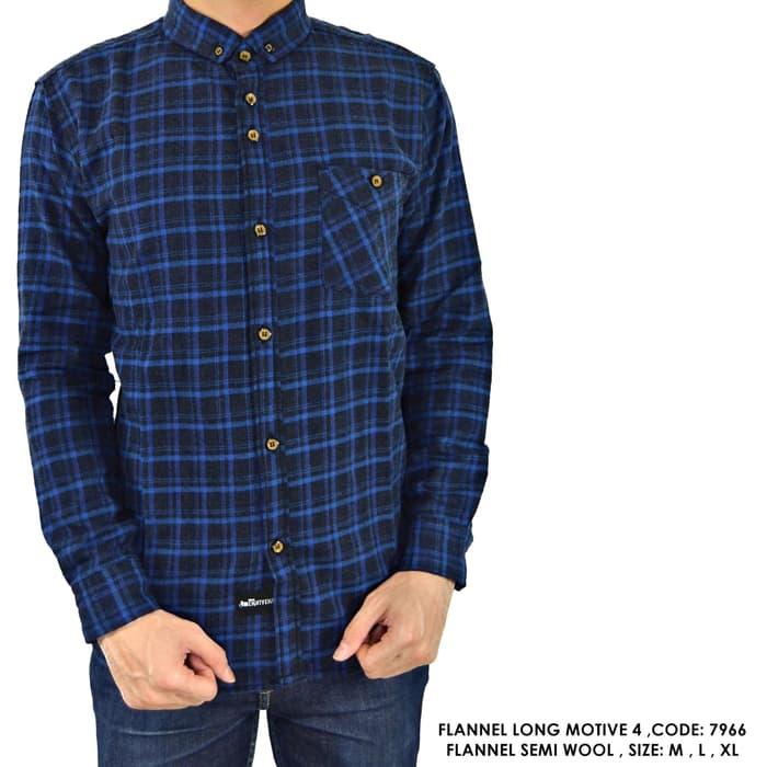 KEMEJA PANJANG FLANEL FLANNEL KOTAK BIRU - seperti di foto, M