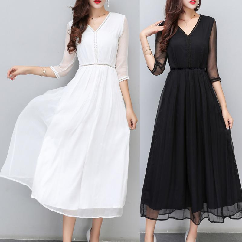 Dewi Gaun Modis Jersey Rayon Baru Musim Semi (Hitam)