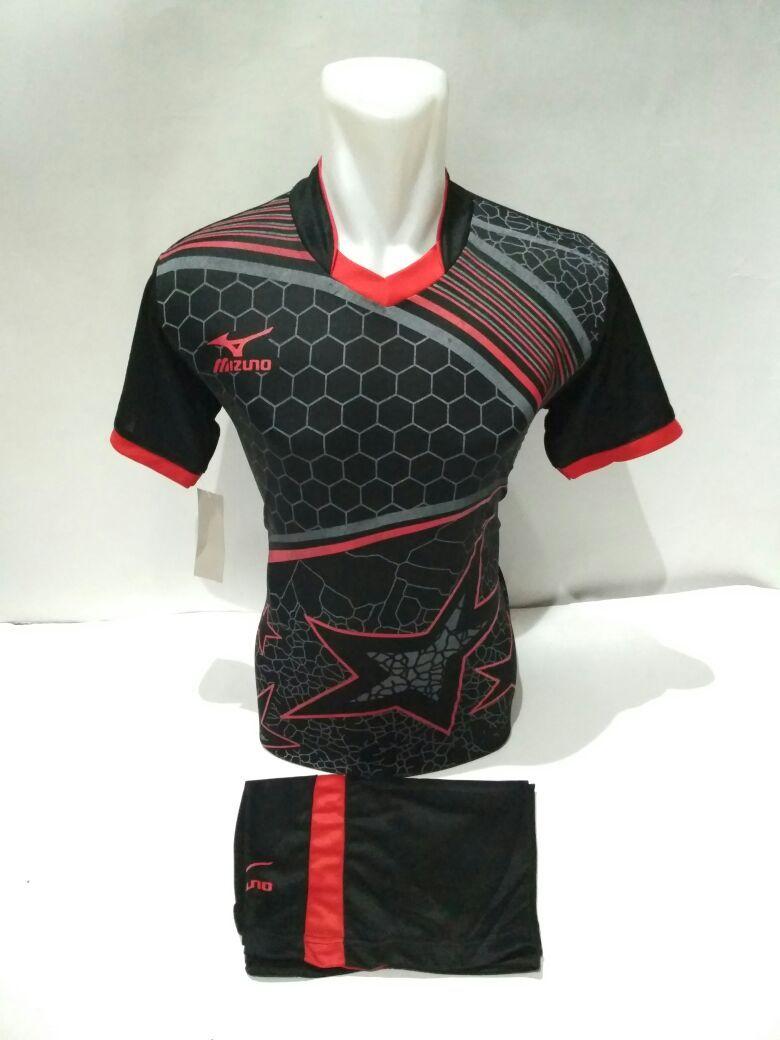 setelan olahraga kaos bola jersey futsal baju volly mizuno star hitam merah