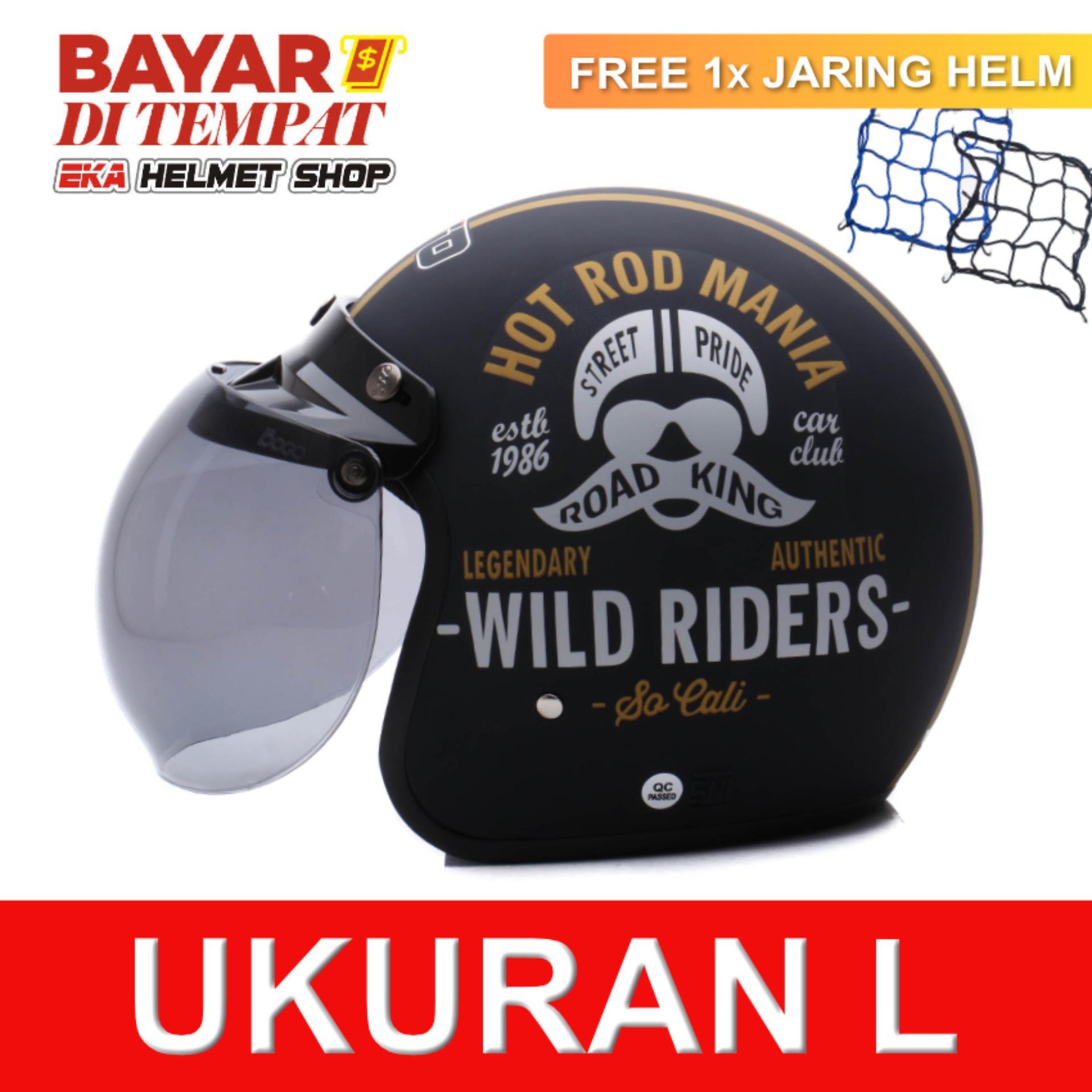 WTO Helmet Retro Bogo - Hot Rod - Hitam Doff + Promo Gratis Jaring Helm