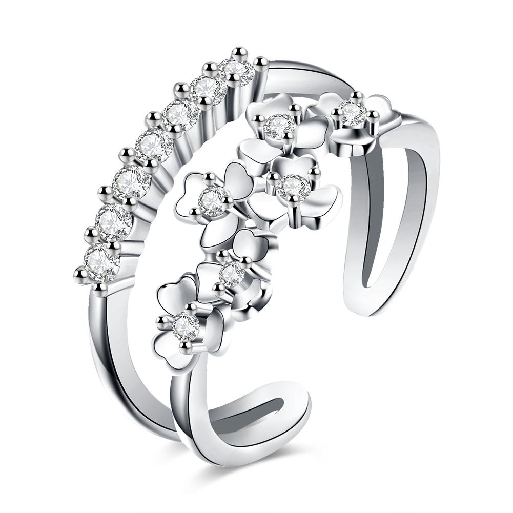 Benang ganda enam bunga cincin berlian emas putih PR916-C LKN18KRGPR916