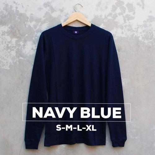 Baju Kaos Polos Lengan Panjang NAVY BLUE Biru Navi Dongker