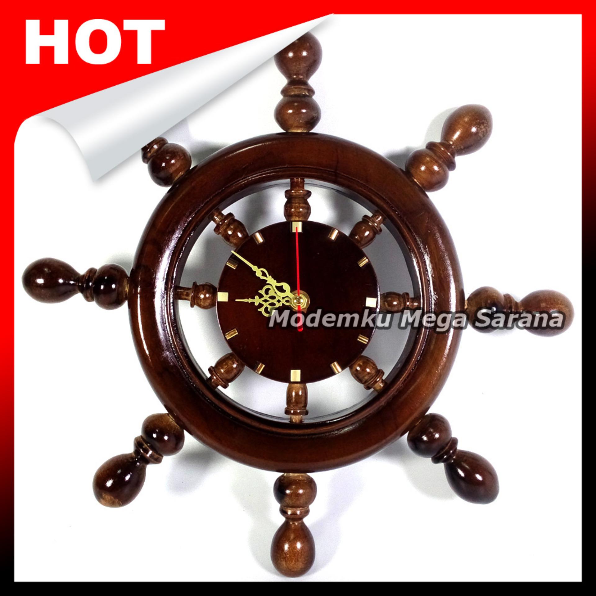 Jam Dinding Nakhoda Kayu Jati Diameter 35 cm - Coklat