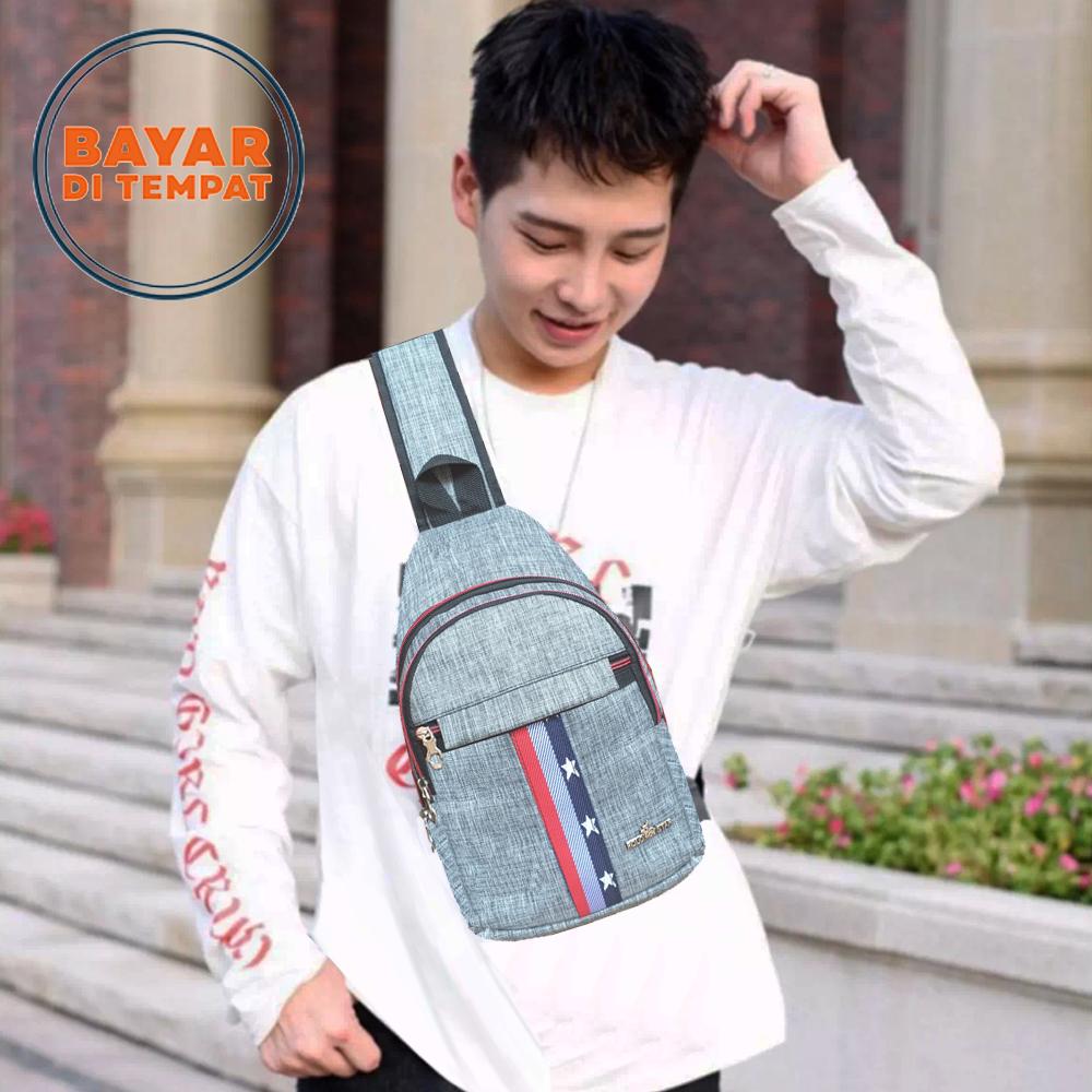 Tas Selempang Pria Terbaru Tali Satu Desaing Casual 013A-10 Inchi Grey