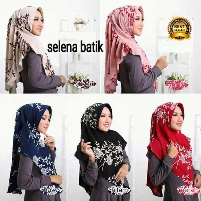 Premium Jilbab Kerudung Instant Syari (Jilbab Syar'i) Hijab Instan Khimar Selena Batik Toko Berkah Online