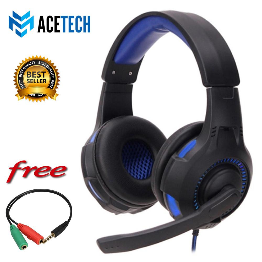 ACETECH Headphone Headset Gaming LED Super Bass Untuk Komputer Laptop PC Games Gaming Premium Gladiator FREE KABEL SPLITTER 1 TO 2