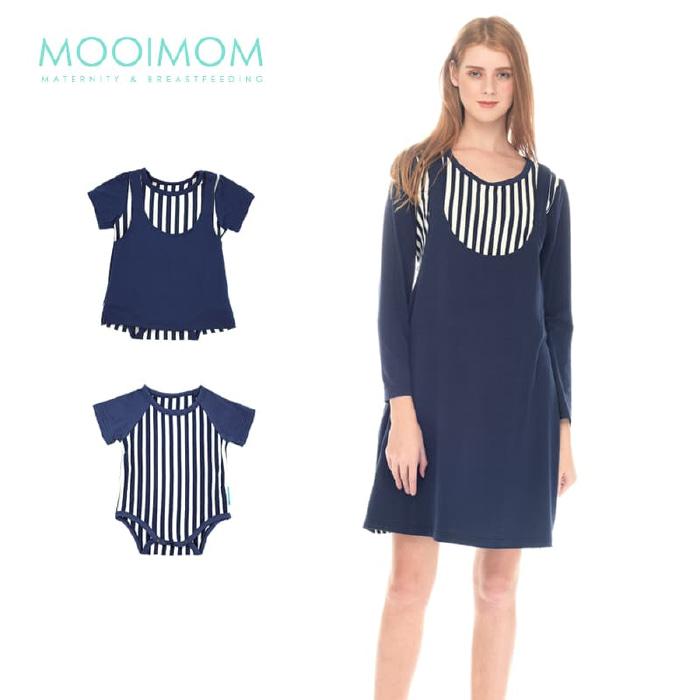 MOOIMOM Straight Stripe Long Sleeves Nursing Dress Baju Hamil Couple