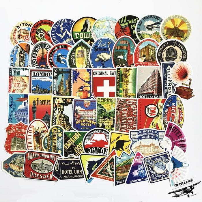 ASLI!!! Sticker Stiker Koper 50 Pcs : Retro Hotel Collection Iii Travel Rimowa