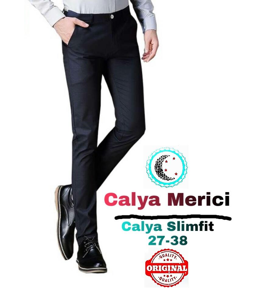 Calya Merici Celana Panjang Formal Pria Slimfit Kantor Hitam Bahan Kain Teflon 27-36 Atea