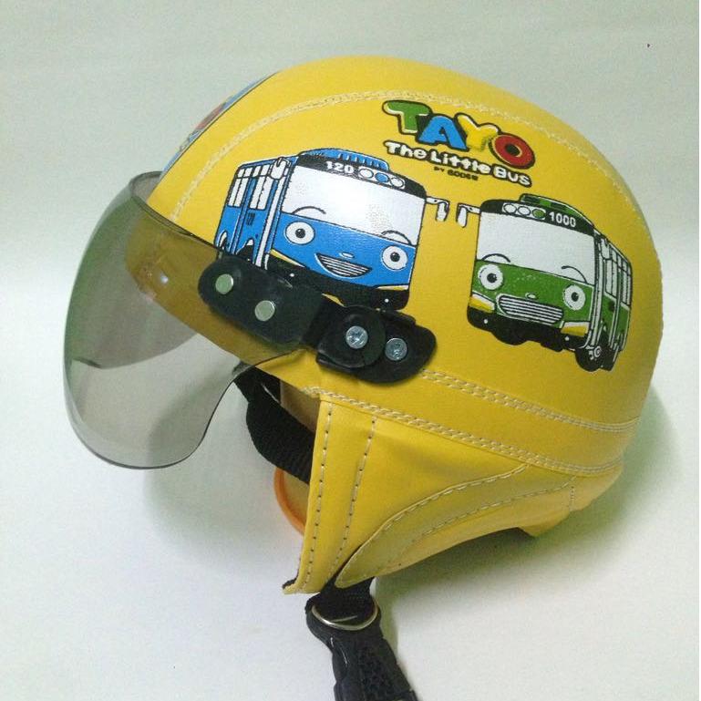 helm anak anak retro chip karakter Tayo kuning usia 1 sampai 5 tahun