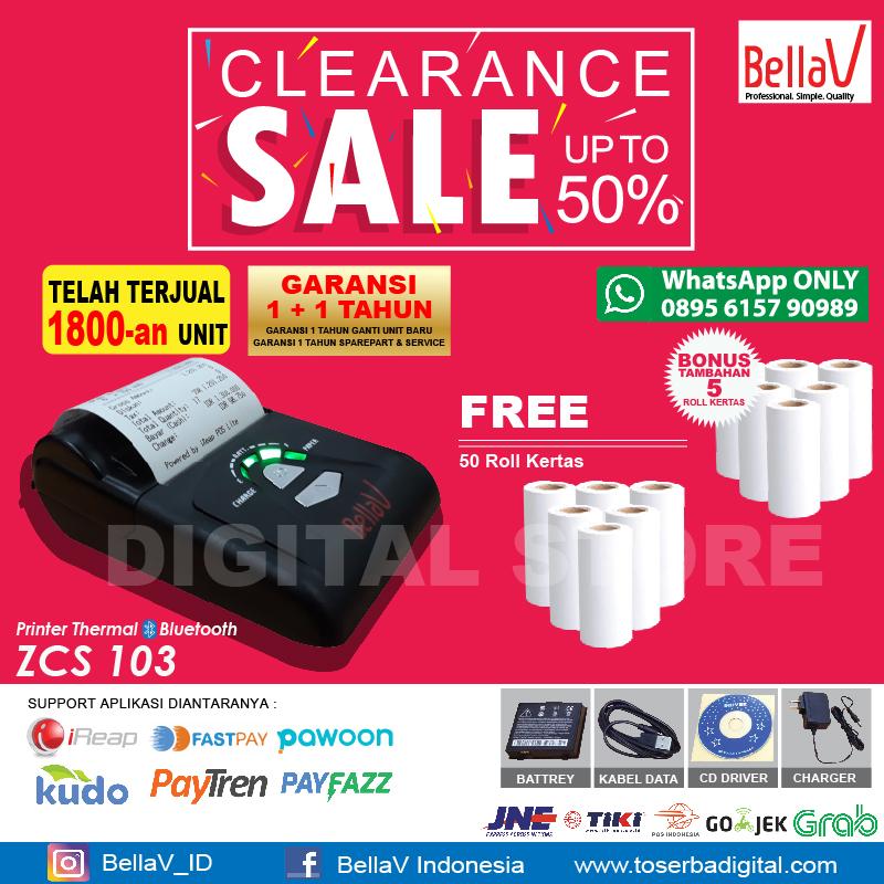 PRINTER BLUETOOTH THERMAL BELLAV ZCS 103 SUPPORT PAYTREN i REAP POS DLL +50 ROLL KERTAS