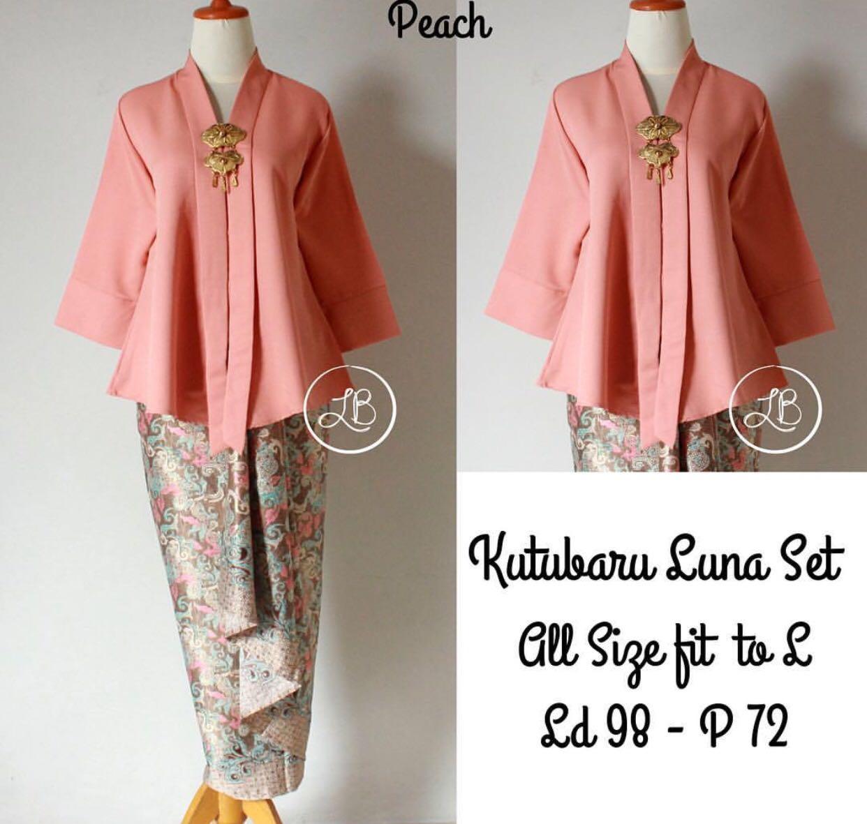 STELAN BAJU BATIK WANITA / KEBAYA MODERN KUTUBARU FLOY WARNA PEACH & ROK LILIT READY SIZE M L XL