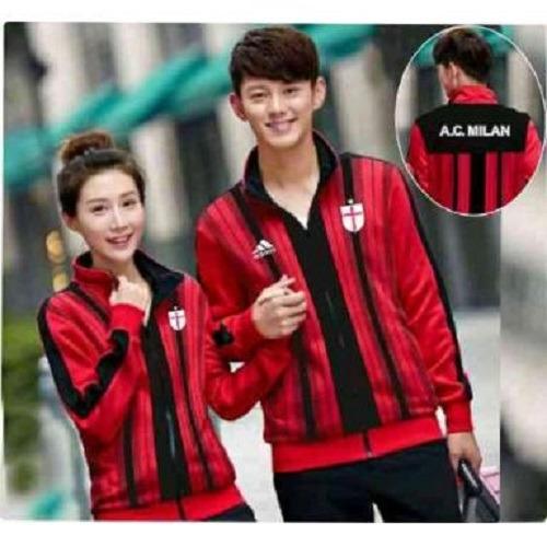 PROMO BAJU - SUPPLIER GROSIR 12314 JAKET COUPLE PASANGAN MODERN PRIA WANITA DEWASA LENGAN PANJANG WARNA MERAH STRIPE HITAM MURAH GROSIR KEKINIAN BAHAN BABYTERRY